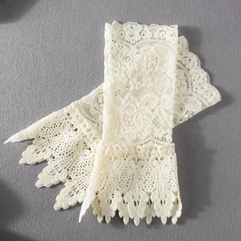 Baltos spalvos Nėrinių Nuimamas Rankogaliai Moterų Megztinis, Vintage Black Dargi Pilka Abrikosų Flase Nėrinių Riešo Rankogaliai 