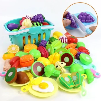 43PCS Plastikiniai Virtuvės Žaislas Pirkinių Krepšelį Nustatyti Pjovimo Vaisius, Daržoves, Maisto Apsimesti Žaisti Namas Švietimo Žaislai Krepšelį Mergaitė Vaikas