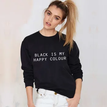JUODA YRA MANO LAIMINGAS SPALVA moterys instagram mados palaidinukė juodos mylėtojas palaidinės atsitiktinis merginos viršūnes puloveriai megztinis