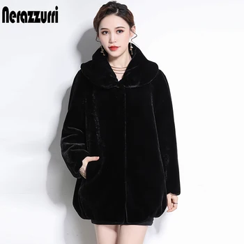 Nerazzurri Žiemos striukė moterims, pūkuotas pūkuotas juoda faux kailių paltai plius dydis netikrą nukirptos audinės kailio outwear 5xl 6xl naują atvykimo 2019