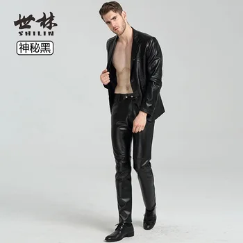 HOHO 2020 vyriškų drabužių užtrauktukas odinės kelnės jaunimo polių sujungimas PU kelnės
