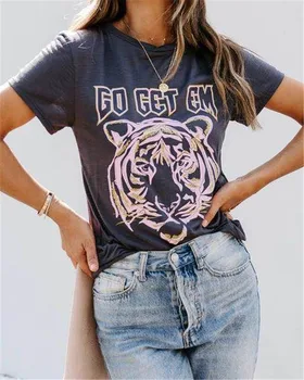 Derliaus Stilingas Tigras Gyvūnų Spausdinti Modelio Aukštosios Mados Marškinėliai Moteriški Summer Tee Viršūnes 2020 Atsitiktinis O-Kaklo Office Lady Plus Size
