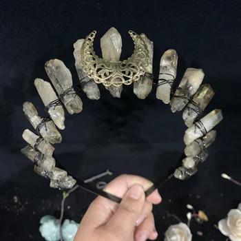 Wicca crystal crown šukuosena natūralaus akmens pilka plaukų aksesuarų, rankų darbo lankelis deivė karūna draugės dovanų šalis