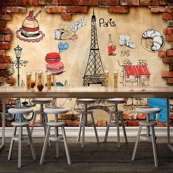 Custom Sienų Tapetai Europos Stiliaus 3D Stereo Plytų Siena Maisto Grafiti Freska Duonos Ir Pyrago gaminių Parduotuvė Fone Sienų Dekoras Tapety
