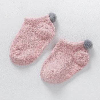 Rudenį, žiemą mielas berniukų, mergaičių kambario kojinių polar fleece storos kojinės anti-slip šiltas vaikams, kūdikiams, kūdikių sox su kamuolys 0-4 M.