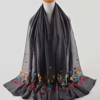 Za 2018 gėlių hijab,medvilnės paprastas šalikas,Medvilniniai siuvinėjimo skara,Musulmonišką hidžabą,šalikai,apsiaustas šaliai,kaklaskarės, moterų cape,duslintuvo