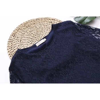 2019 m. Pavasarį Naują Stilių Didelio Dydžio Nėrinių ilgomis rankovėmis Nėrinių marškinėliai Moteriška Mada Temperamentas Apvalios Kaklo Šifono Didelės apimties Riebalų MM