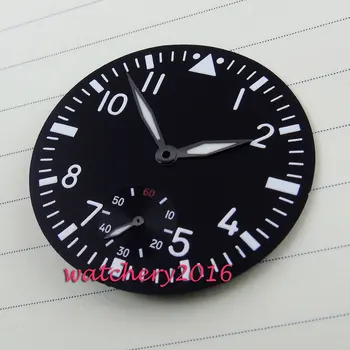 38.9 mm black dial, Šviesos ženklų tinka 6498 judėjimo Vyrų Watch dial + rankose