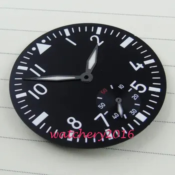 38.9 mm black dial, Šviesos ženklų tinka 6498 judėjimo Vyrų Watch dial + rankose