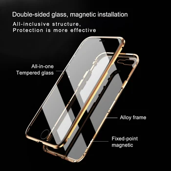 Dvigubi šoniniai stiklai telefono dėklas skirtas Iphone 7/8 plius Didelio skaidraus stiklo plius lydinio Rėmas Iphone 7/8 serijos padengti shell