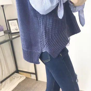 Moteris Megztiniai Liemenės Moterų Megzti V-kaklo Džemperis tinka Moterų Dviejų dalių Komplektas Femme Chandails Traukti Hiver