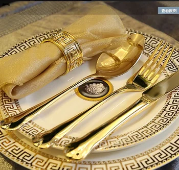 Aukso peiliai aukštos kokybės auksu peilis ir šakutė neišblunka nerūdijančio plieno Vakarų stiliaus stalo įrankiai nustatykite s