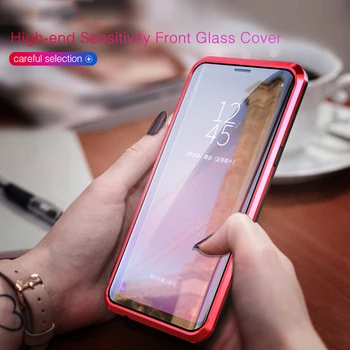 Magnetinio Apversti Metalo Telefono Dėklas Samsung Galaxy S10 Plius Padengti Dvigubo Pusėje Priekinis Stiklas Coque Galaxy S10 Plius Magnetas Shell 