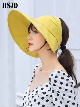 2019 Naujas Vasaros Moterų Laišką, plaukai surišti į uodegą Saulės Skrybėlę Didelio Masto Kraštų Anti-UV Paplūdimys Skrybėlės Atsitiktinis Mados Reguliuojamas Laisvos Stogo Sunhat