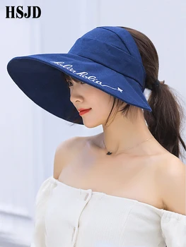 2019 Naujas Vasaros Moterų Laišką, plaukai surišti į uodegą Saulės Skrybėlę Didelio Masto Kraštų Anti-UV Paplūdimys Skrybėlės Atsitiktinis Mados Reguliuojamas Laisvos Stogo Sunhat