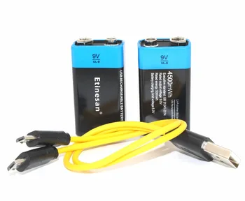 4PCS Etinesan 9V 4500mWh ličio jonų li-polimero įkraunamų baterijų + USB įkrovimo kabelis