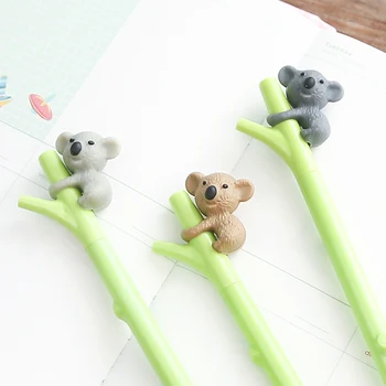 5 vnt Animacinių filmų panda, koala Žalia bambuko gelio rašiklis 0,5 mm ritinio Juodos spalvos rašikliai Raštinės reikmenys Biuro medžiagos, mokyklinės prekės, EB796
