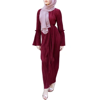 Babalet Womens' Elegantiška, Kukliai Islamo Musulmonų Arabų Dubajus Drabužių, O-Kaklo Plisuotos Bell Rankovės Ilgos Maxi Suknelė Įvyniojimas Ramadanas N30D