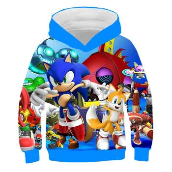Super Sonic 3d Hoodies Vaikų užtrauktukas chalatą ilgomis Rankovėmis Megztinis Animacinių filmų Palaidinukė Tracksuit Gobtuvu/kelnes/šeimos t shirts