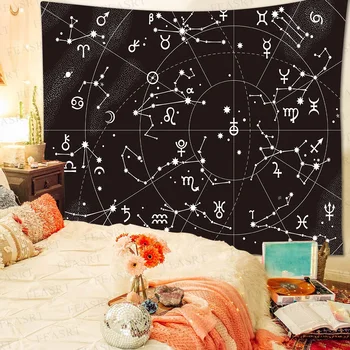 Naujų Kūrybinių Astrolabe Diagramos Zodiako Sienos Gobelenas Karšto Kosmosas Dangaus Žvaigždžių Mandala Gobelenas Sienos Kabo Audinio Boho Dekoras