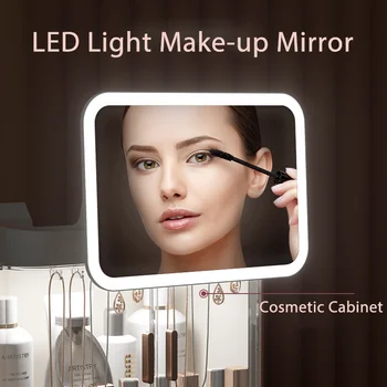 LED Šviesos Makiažo Veidrodis Kosmetikos Laikymo Papuošalai Konteinerių Lūpų Vitrina Stalčių Odos Priežiūros Produktus Kabineto Organizatorius-Cosmeti
