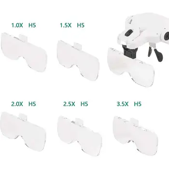 Galvos montuojamas Didinamąjį Akiniai su 2 LED Žibintai, Galvos Didinamąjį Akinius 5 Keičiamais Objektyvais (1.0 x 3.5 x)