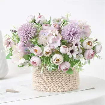 INS šiaurės sumaišyti dirbtinių gėlių puokštė arbata, rožių pumpurai, hydrangea flores namų vestuvių dekoravimas vestuvinės vertus, turintis gėlių