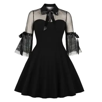 Moterų Gotikos Nėrinių Mini Suknelė Seksualus Matyti Per Blyksnius Rankovės 2020 Metų Vasaros Moteriška Šalis Derliaus Atsitiktinis Trumpas Juodas Akių Goth Suknelės