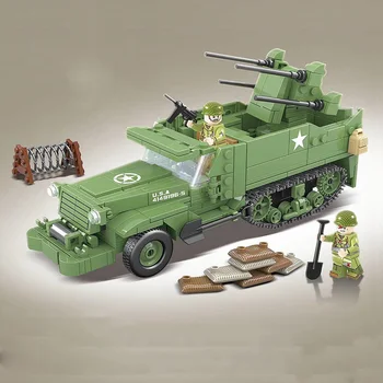 Pasaulinio Karo Karinės Serijos MUS M16 MGMC Pusė Kelio priešlėktuvinės Blokai kareivis Duomenys Žaislai Vaikams berniukas dovanos