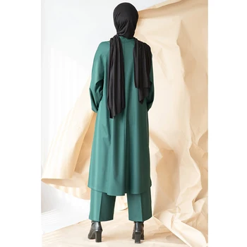 Mintahayse linija spausdinti kostiumas tunika vintage moterų ilgas rankovėmis medvilnės žalia hijab drabužiai islamo drabužių turkijos stilius
