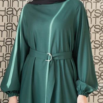 Mintahayse linija spausdinti kostiumas tunika vintage moterų ilgas rankovėmis medvilnės žalia hijab drabužiai islamo drabužių turkijos stilius
