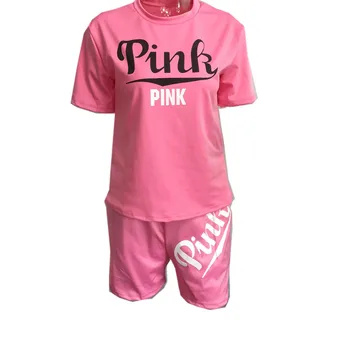 Mados seksualių moterų atsitiktinis rožinė laišką išspausdinti O-kaklo marškinėliai +Šortai 2vnt rinkiniai, laisvalaikio tracksuit Motinos komplektus Naktį darbo drabužiai