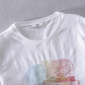 2019 m. Vasarą vyrams nauja, trumpas rankovėmis marškinėliai siuvinėjimo drobę marškinėliai vyrams apvalios kaklo medvilnės marškinėlius vyrų balta mados viršūnes camisa