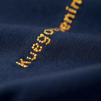 KUEGOU Medvilnės marškinėliai ilgomis rankovėmis mados marškinėlius rudenį Laiške siuvinėjimo Paprastumo marškinėliai vyrams viršuje plius dydis ZT-88086