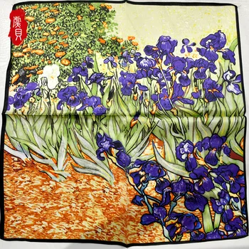 Van gogo tapybos natūralaus šilko šalikas moterims Iris gėlių nekilnojamojo šilko mažas 50cm aikštėje minkštas plonas nosinė dovana panele