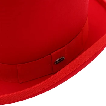 GEMVIE 17cm Vilnos Veltinio Red Top Hat Kostiumas minkšta fetrinė skrybėlė Cilindras Skrybėlę Moterims/Vyrams Topper Mad Hatter Šalies Derby Magas Skrybėlę