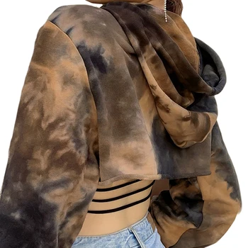 2020 m. Rudenį Moterys Trumpos Palaidinės Seksuali Moteris Hoodies tie dažai Mados Pasėlių Viršuje Megztinis (Puloveris) Viršūnių Clubwear Atsitiktinis Streetwear