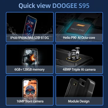 DOOGEE S95 6GB 128GB atsparus smūgiams Modulinės Mobiliojo Telefono 6.3
