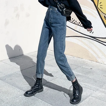 Naujas Nereguliarus Straight Džinsai Moterims Mados Aukštos Juosmens Džinsinio Džinsus Mujer Retro Streetwear Vaikino Mama Džinsai 2020 M. Rudenį