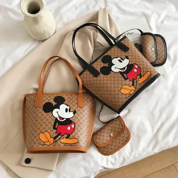 Naujas Disney Mickey Mouse Mados Tendencija rankinės Moteris, Atsitiktinis Pirkinių krepšys mickey Minnie Nešiojamų Animacinių filmų pu krepšys ponios grandinės, krepšiai