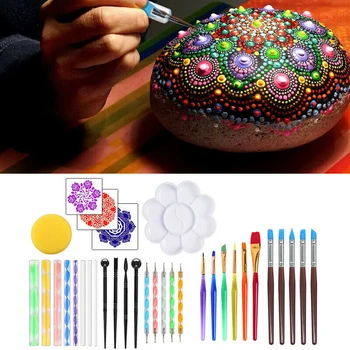 33pcs Mandala Dotting Įrankiai Roko Tapybos Rinkinio Dot Nagų Dailės Pen Dažų Trafaretas Nustatyti Rengiant Keramikos Pen 