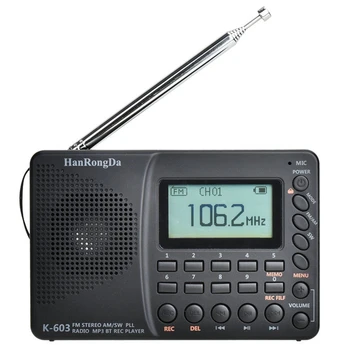 HanRongDa K-603 Full Band Radio, Bluetooth, FM AM SW Nešiojamas Kišenėje, Radijo imtuvai, MP3 REC Skaitmeninis Diktofonas Paramos Micro-SD Kortelės