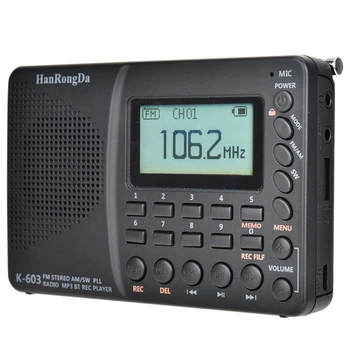 HanRongDa K-603 Full Band Radio, Bluetooth, FM AM SW Nešiojamas Kišenėje, Radijo imtuvai, MP3 REC Skaitmeninis Diktofonas Paramos Micro-SD Kortelės