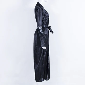 Meihuida 2020 Seksualus apatinis Trikotažas Moterims Satino, Šilko, Nėrinių Kratinys Suknelė Chalatai G-string Ilgai Nightdress Chalatas Kimono su Diržu