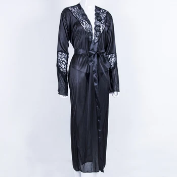 Meihuida 2020 Seksualus apatinis Trikotažas Moterims Satino, Šilko, Nėrinių Kratinys Suknelė Chalatai G-string Ilgai Nightdress Chalatas Kimono su Diržu
