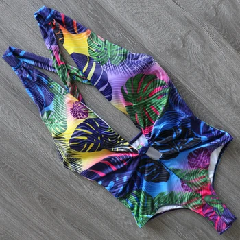 Seksualus vientisi maudymosi kostiumėlis Moterims, Moteriška Gėlių Spausdinti 2020 M. maudymosi Kostiumėliai, Strappy Maudymosi Kostiumas, Paplūdimio Drabužiai Giliai V-kaklo, Pynimas Monokini