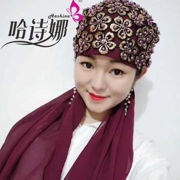 Blizga Moterų Grožio Gėlių Raštas Aukso China Skara Skara Duobute Arabų Islamo Vestuvių Hijab Šifono Kuklumas Skarelė Galvos Wrap