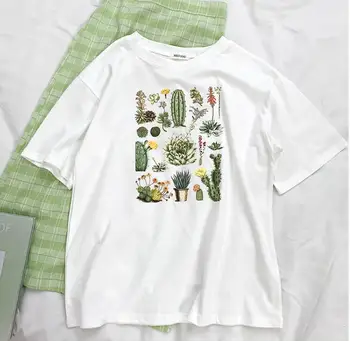 Vasarą Augalų Spausdinti Trumpomis Rankovėmis T-Shirt