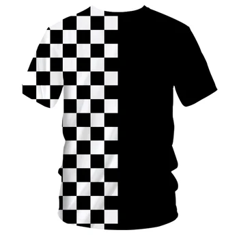 UJWI Summer Tee Marškinėliai Homme Mados, O Kaklo 3D T Shirts Atspausdintas Juodos ir baltos spalvos pledas Hip-Hop 5XL 6XL Habiliment Vyras