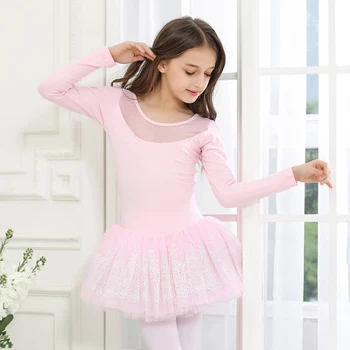Mergaičių baleto suknelė šokių leotard rausvos spalvos, ilgomis rankovėmis leotard akių iškirpte folija spausdinimas rožinė baleto mdc balerinos suknelė vaikai